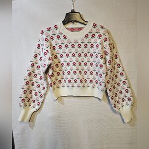 SHEIN Cream Floral Knit Sweater